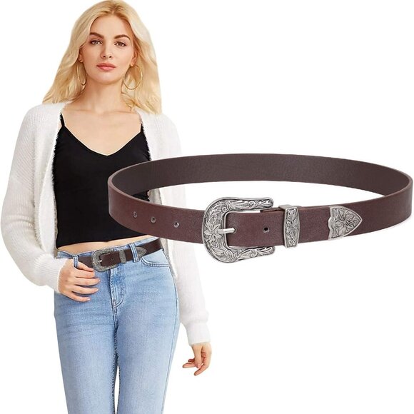 Women's Leather Belt Adjustable Western Fashion for Jeans Dresses - Picture 3 of 7